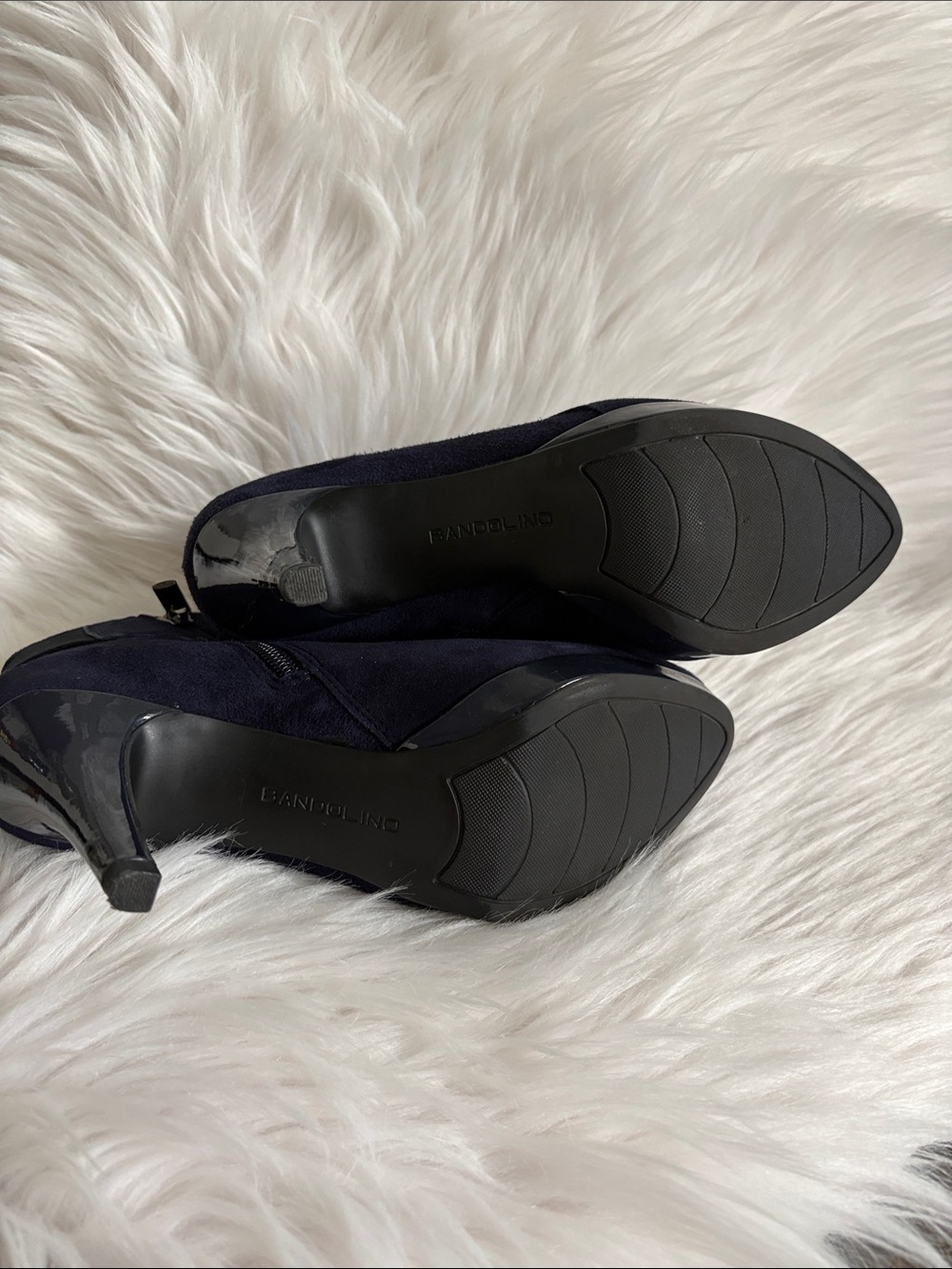 Bandolino Navy Suede Ankle Booties with Side Zip - Picture 6 of 16